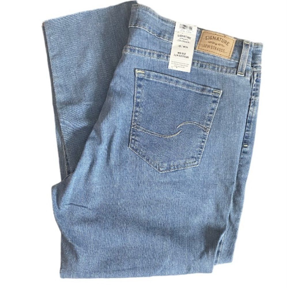 Signature Levi Strauss Womens Size 18 Jeans Mid Rise Slim Boyfriend Cut Raw Hem